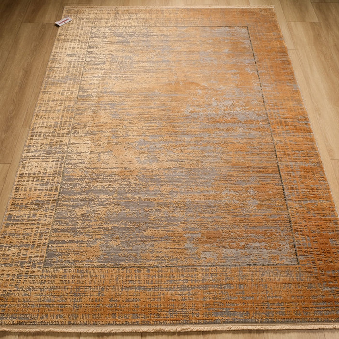 Fresco Dyed Serisi Makine Dokuma Çerçeve Desenli Sarı Halı — 80x150, 100x200, 120x180, 160x230 cm