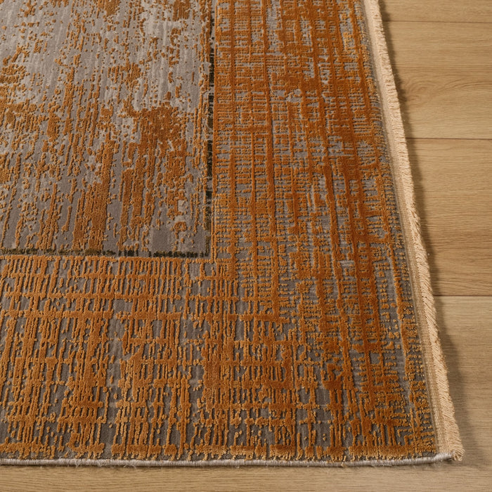 Fresco Dyed Serisi Makine Dokuma Çerçeve Desenli Sarı Halı — salon halısı