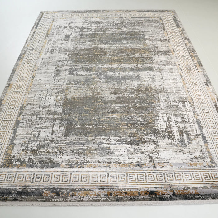 Fresco Serisi Makine Dokuma Çerçeve Desenli Gri Halı — 80x150, 100x200, 120x180, 80x300 cm