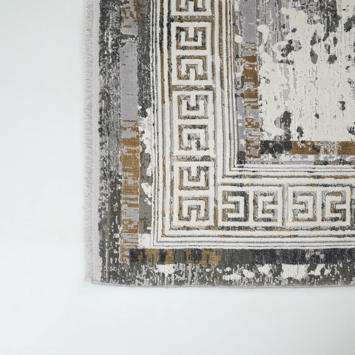 Fresco Serisi Makine Dokuma Çerçeve Desenli Gri Halı — viskon