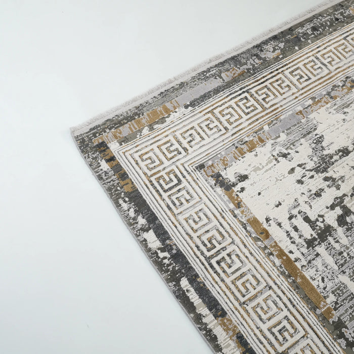 Fresco Serisi Makine Dokuma Çerçeve Desenli Gri Halı — modern tasarım