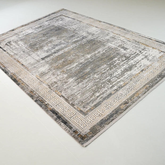 Fresco Serisi Makine Dokuma Çerçeve Desenli Gri Halı