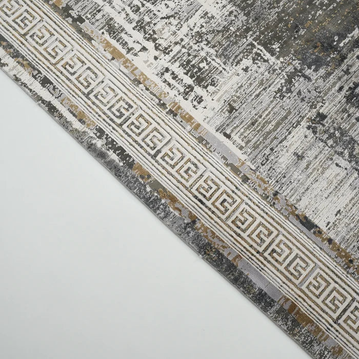 Fresco Serisi Makine Dokuma Çerçeve Desenli Gri Halı