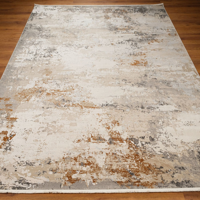 Fresco Serisi Makine Dokuma Soyut Desenli Gri Viskon Halı — 80x150, 160x230, 200x290, 300x400 cm