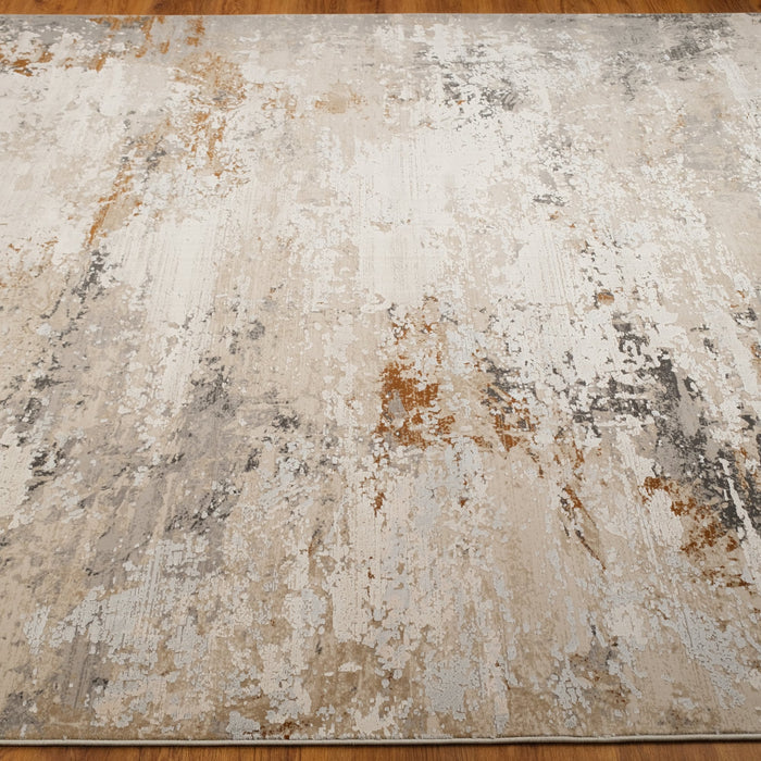 Fresco Serisi Makine Dokuma Soyut Desenli Gri Viskon Halı — oturma odası halısı