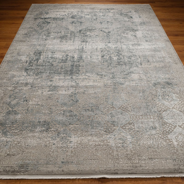 Fresco Serisi Makine Dokuma Vintage Desenli Gri Halı — 80x150, 100x200, 120x180, 80x300 cm