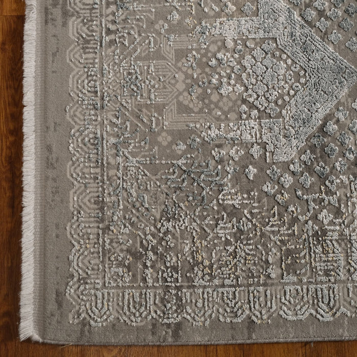 Fresco Serisi Makine Dokuma Vintage Desenli Gri Halı — oturma odası halısı
