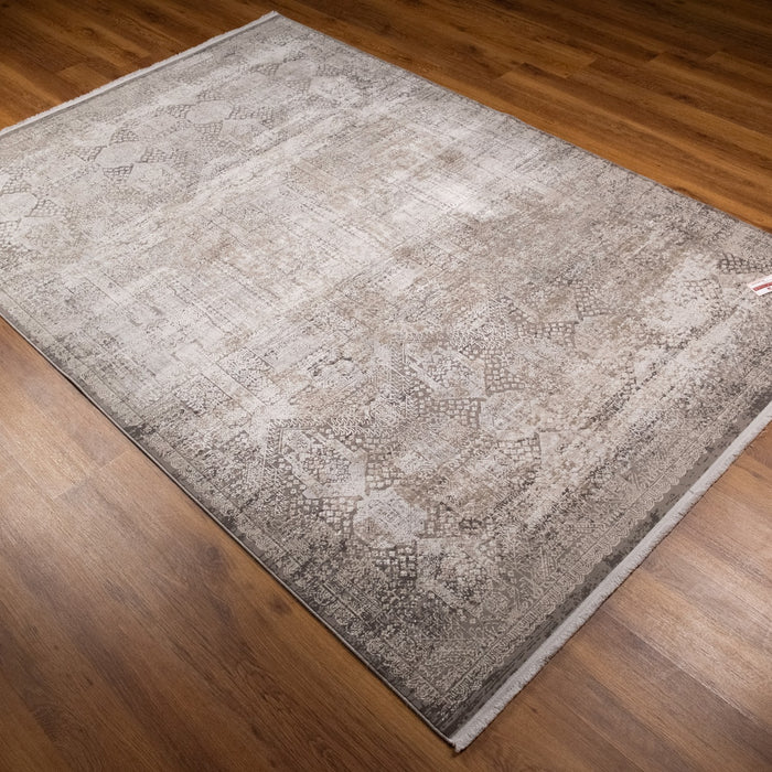 Fresco Serisi Makine Dokuma Vintage Desenli Gri Viskon Halı, 80x150 – 300x400 cm — Halıcızade
