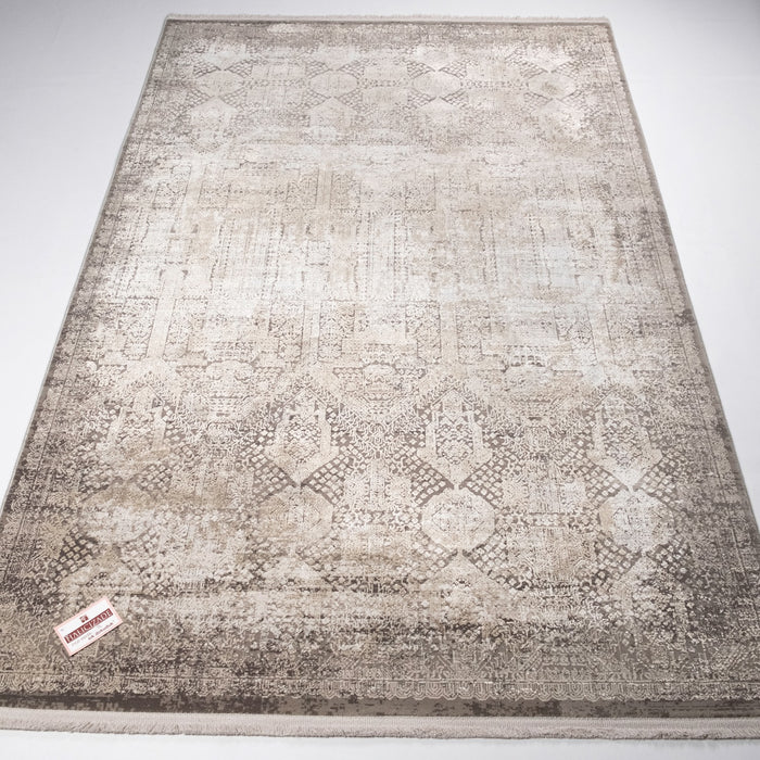 Fresco Serisi Makine Dokuma Vintage Desenli Gri Viskon Halı — 80x150, 100x200, 120x180, 80x300 cm