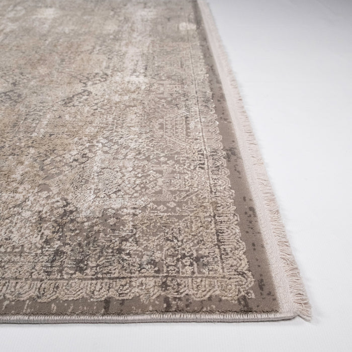 Fresco Serisi Makine Dokuma Vintage Desenli Gri Viskon Halı