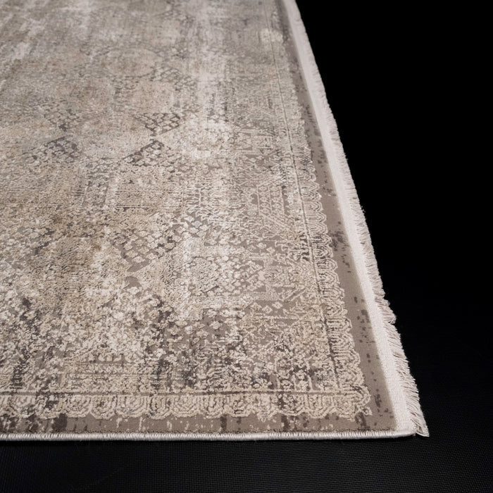 Fresco Serisi Makine Dokuma Vintage Desenli Gri Viskon Halı