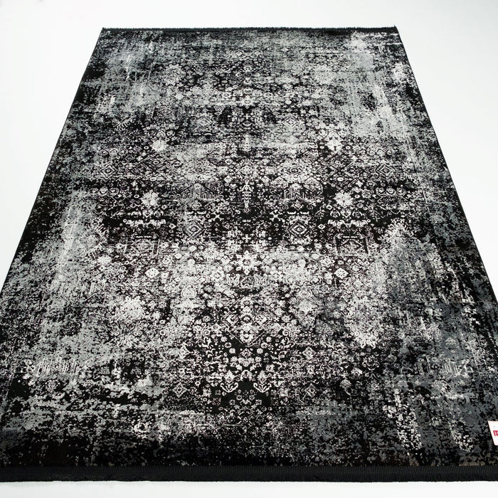 Fresco Serisi Makine Dokuma Vintage Desenli Siyah Halı — 80x150, 120x180 cm