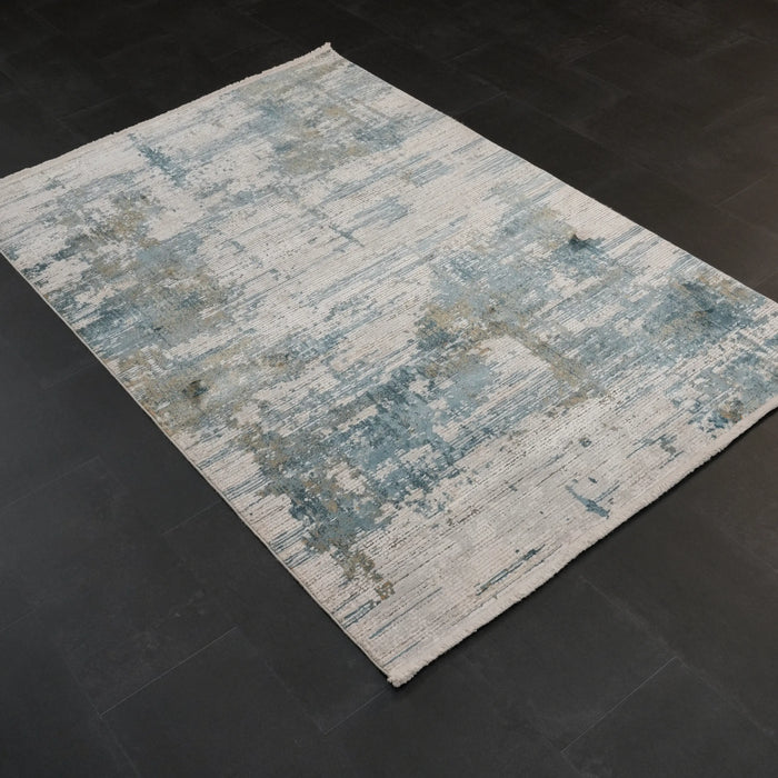 Fresco Serisi Soyut Desenli Mavi Viskon Halı, 120x180 cm — Halıcızade