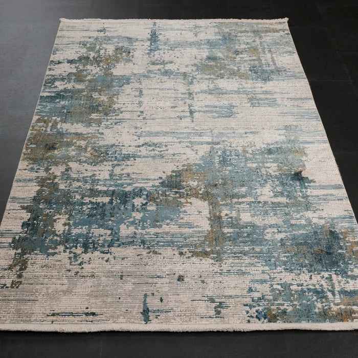 Fresco Serisi Soyut Desenli Mavi Viskon Halı — makine dokuma