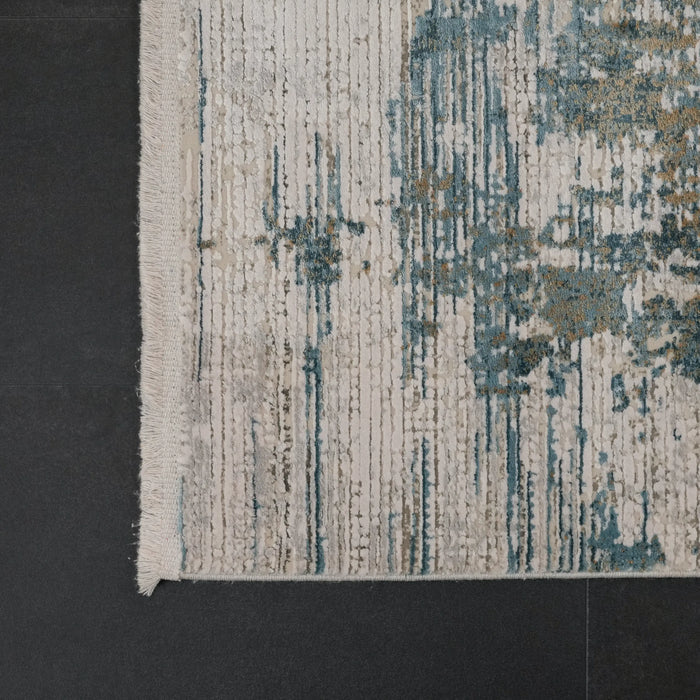 Fresco Serisi Soyut Desenli Mavi Viskon Halı