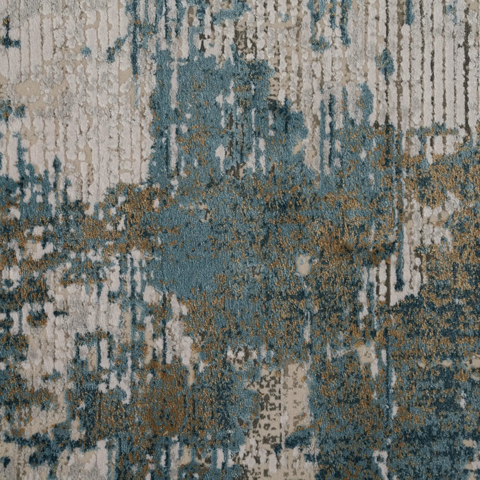 Fresco Serisi Soyut Desenli Mavi Viskon Halı
