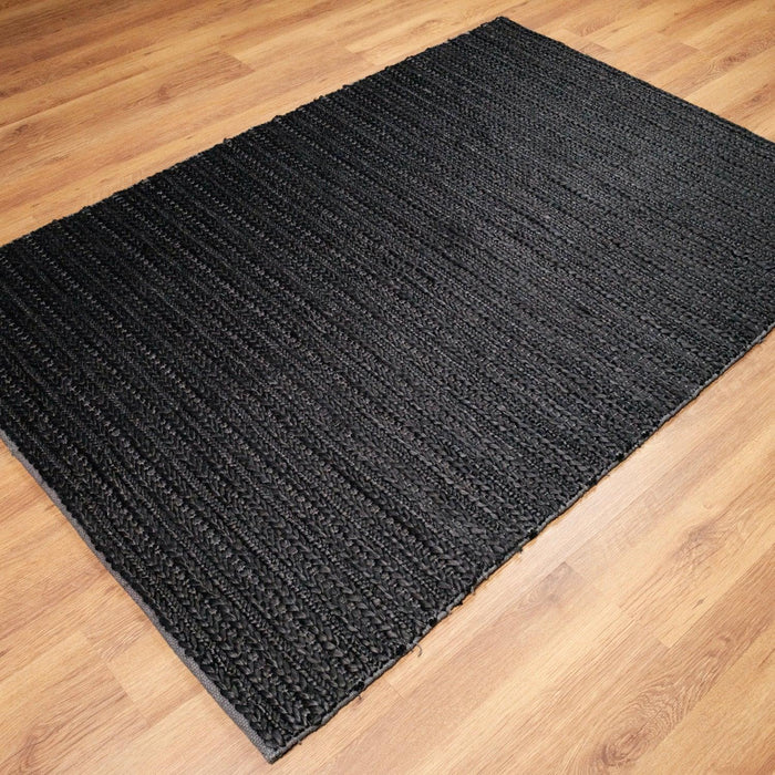 Fuji Serisi Çizgi Desenli El Dokuma Halı, siyah, 120x180 cm — Halıcızade