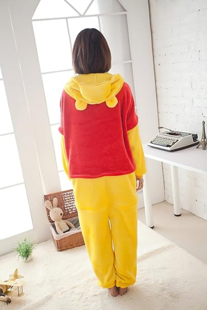 FunnyCos Animal Onesie Adult Halloween Pajamas Cosplay Costume Hooded Loungewear Winnie the Pooh S