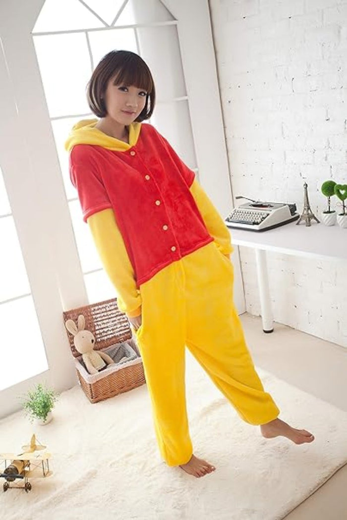 FunnyCos Animal Onesie Adult Halloween Pajamas Cosplay Costume Hooded Loungewear Winnie the Pooh S