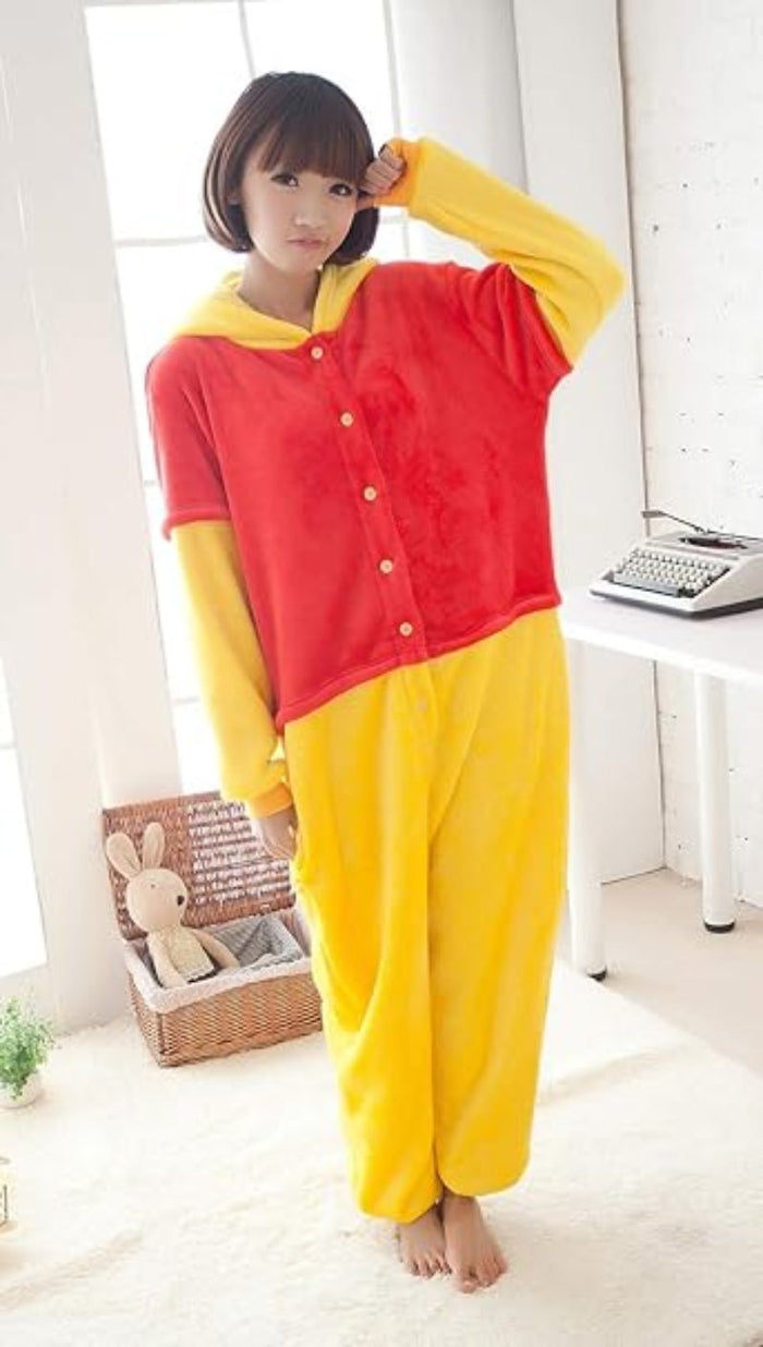 FunnyCos Animal Onesie Adult Halloween Pajamas Cosplay Costume Hooded Loungewear Winnie the Pooh S