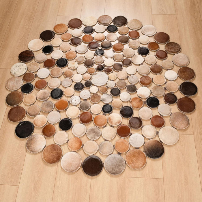 Geometrik Desenli Deri Halı, krem, 160x160 cm — Halıcızade
