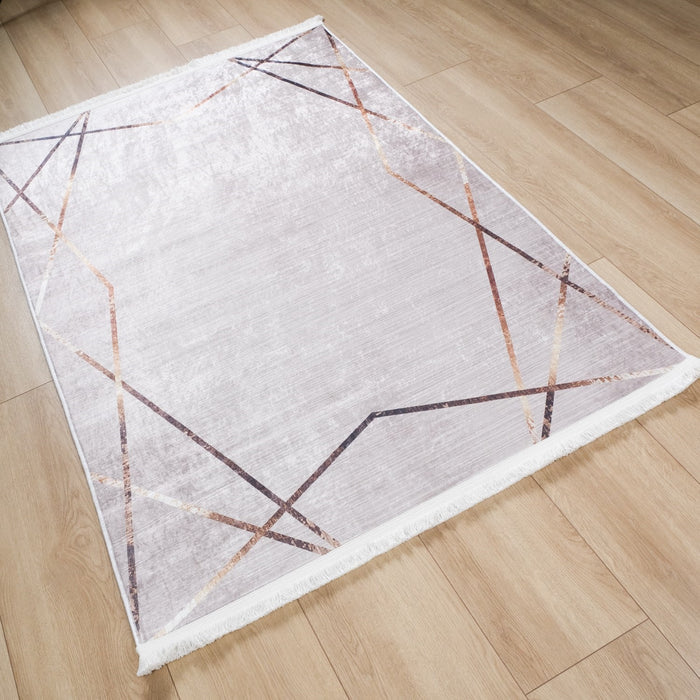 Geometrik Desenli Dijital Baskı Halı, gri, 120x180 cm — Halıcızade
