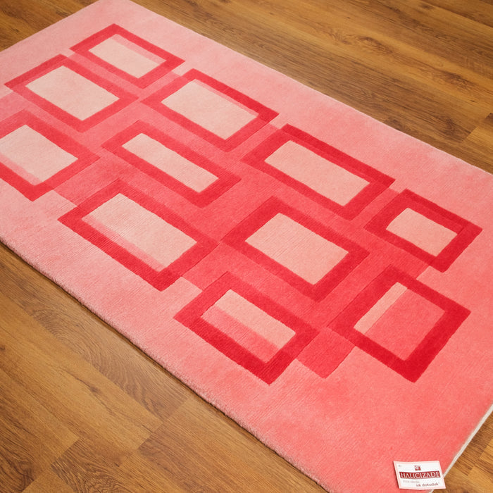 Geometrik Desenli El Dokuma Halı, pembe, 90x160 cm — Halıcızade