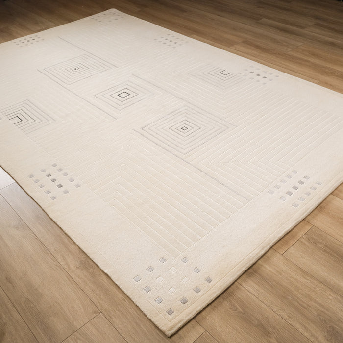 Geometrik Desenli El Dokuma Halı, beyaz, 90x150 – 200x310 cm — Halıcızade