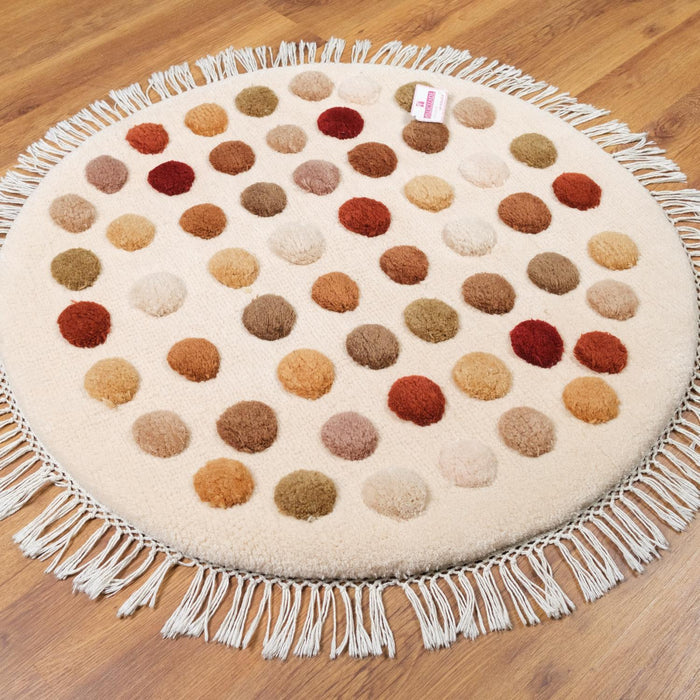 Geometrik Desenli El Dokuma Halı, krem, 90x90 cm — Halıcızade