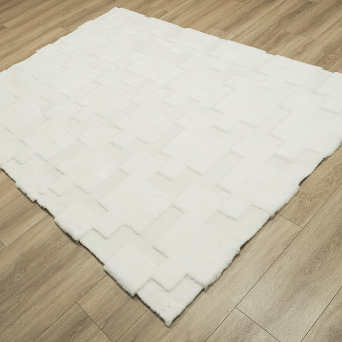 Geometrik Desenli Peluş Post Halı, beyaz, 90x150 – 160x230 cm — Halıcızade