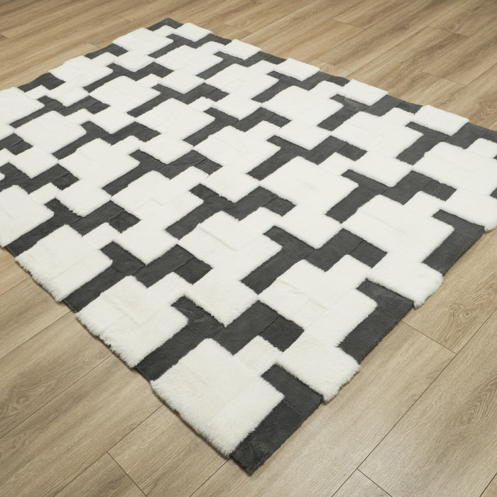 Geometrik Desenli Peluş Post Halı, beyaz, 160x230 cm — Halıcızade
