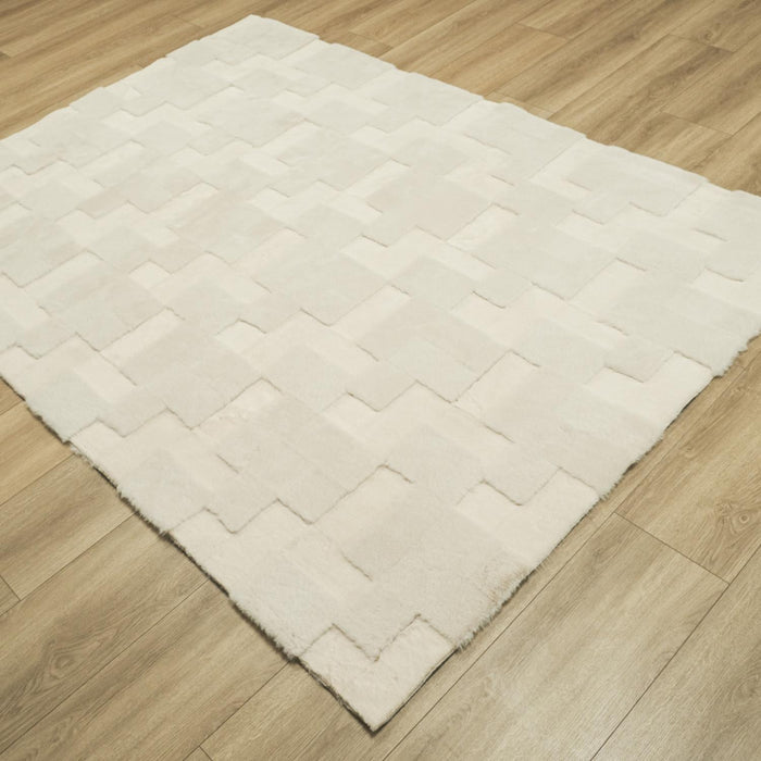 Geometrik Desenli Peluş Post Halı, krem, 90x200 – 160x230 cm — Halıcızade