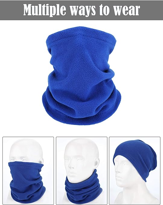 Geyoga 3 Pieces Kids Snood Winter Neck Warmers Fleece Gaiter Windproof Cuellos Cover (Black, Dark Grey, Royal Blue)