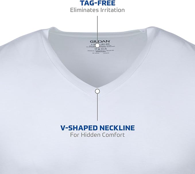 GILDAN Men's V-neck T-shirts, Multipack Undershirt, White (6-pack), M UK