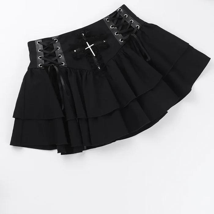 Goth Cross Layered Mini Skirt