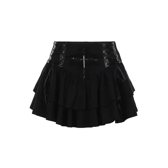 Goth Cross Layered Mini Skirt