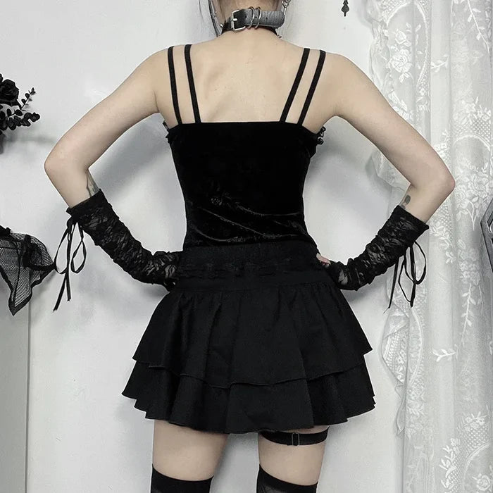 Goth Cross Layered Mini Skirt