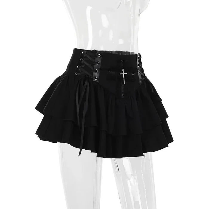 Goth Cross Layered Mini Skirt