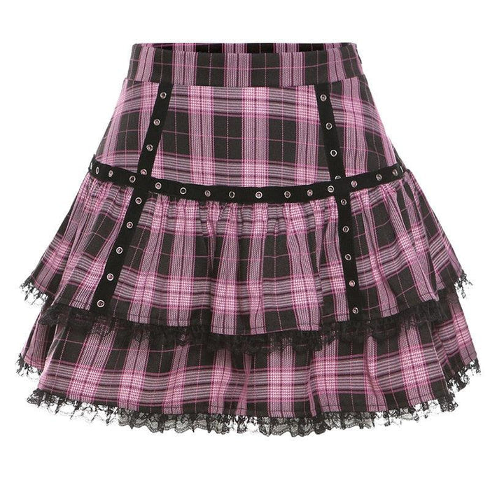 Gothic Pink Plaid Skirt - Plaid Pink / XS Skirt - Femboy Fatale