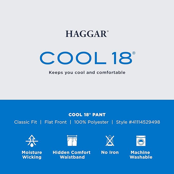 Haggar Men's Cool 18 Hidden Comfort Waist Plain Front Pant,Black,40x32