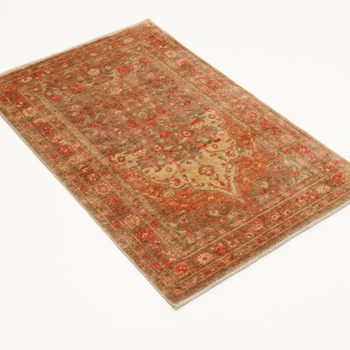 Haki Yeşil Tencel Tezgah Dokuma Seccade — etnik desenli