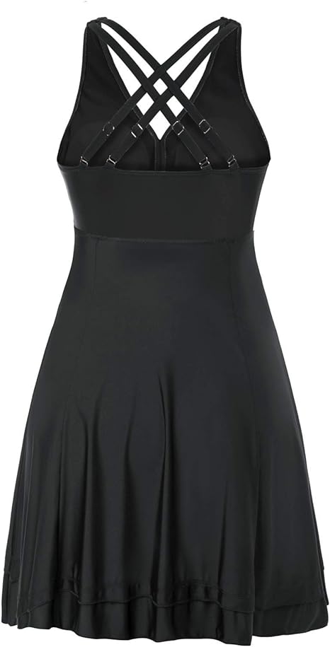 Hanna Nikole Women Plus Size High Waisted Swimsuits Tummy Control Swimdress 18W Black