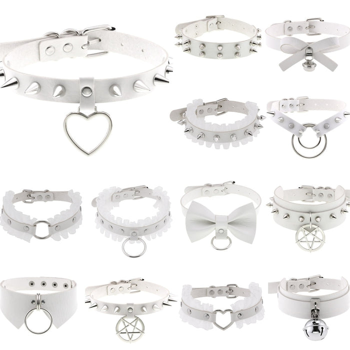 Harajuku White Leather Choker Collection - Apparel - Femboy Fatale