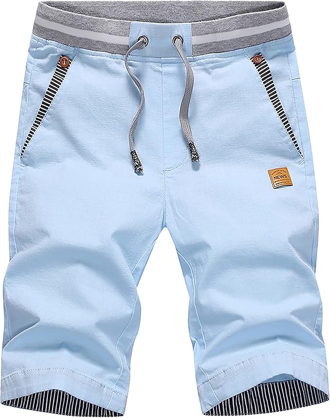 HCSS Men's Bermuda Shorts Summer Chino Shorts Cotton Elasticated with Pocket, sky blue, 3XL