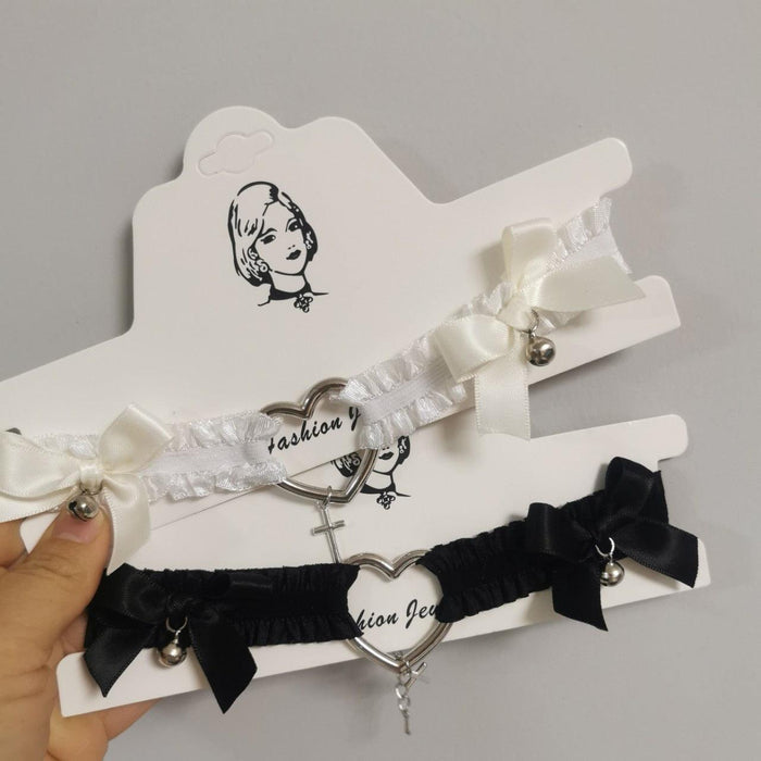 Heart and Cross Lace Garter/Choker with Ribbons - Garters - Femboy Fatale