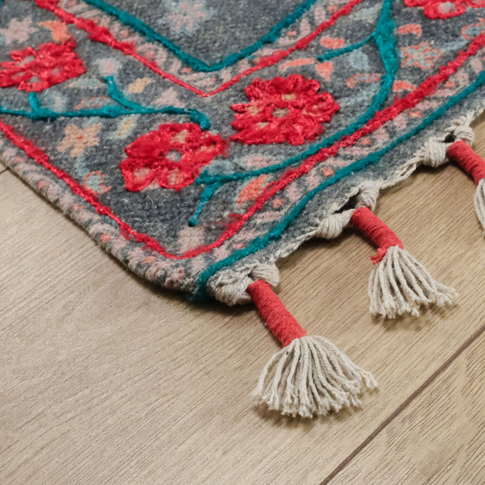 Holi Serisi El Dokuma Çiçek Desenli Gri Kilim — 120x180, 80x300, 160x230 cm