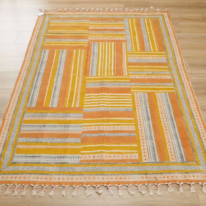 Holi Serisi El Dokuma Geometrik Desenli Sarı Kilim — el dokuma kilim
