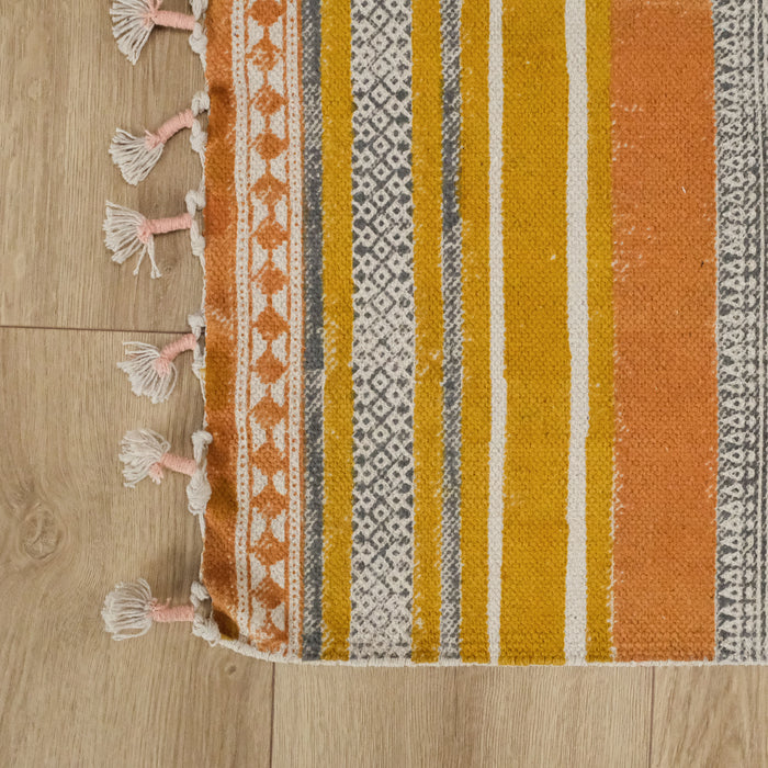 Holi Serisi El Dokuma Geometrik Desenli Sarı Kilim — 80x150, 120x180, 80x300, 160x230 cm