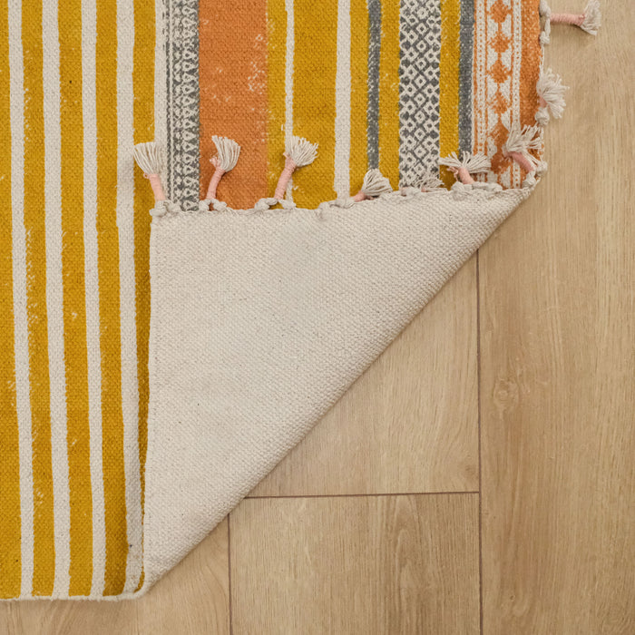 Holi Serisi El Dokuma Geometrik Desenli Sarı Kilim — salon halısı
