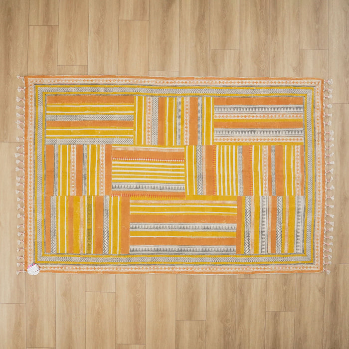 Holi Serisi El Dokuma Geometrik Desenli Sarı Kilim — ofis halısı